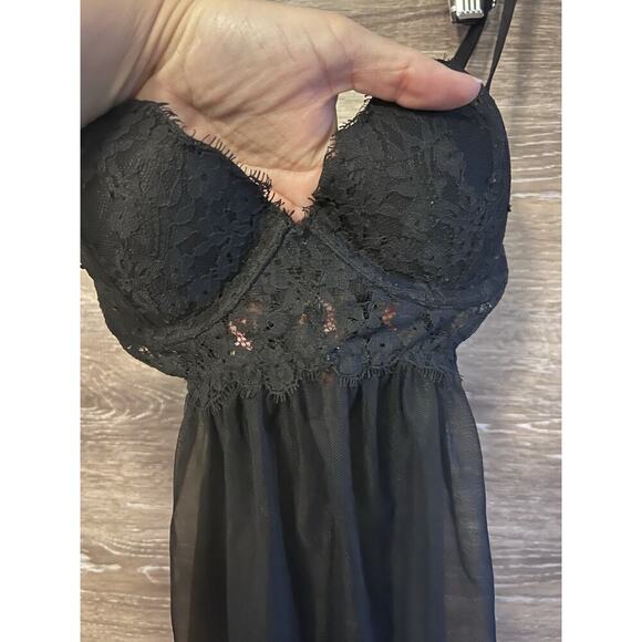 VICTORIAS SECRET PUSH UP BABYDOLL BLACK LINGERIE SZ 34B SEXY SHEER Mesh BLACK - Picture 8 of 8